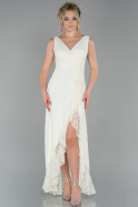 Длинное Кружевное Вечернее Платье Кремовый ABU1799