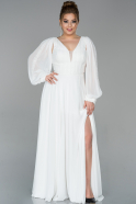 Большое Шифоновое Вечернее Платье Белый ABU1732