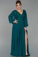 Большое Шифоновое Вечернее Платье Изумрудно-зеленый ABU1732