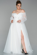 Длинное Свободное Вечернее Платье Белый ABU1535