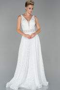 Длинное Кружевное Вечернее Платье Белый ABU1741