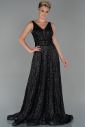 Длинное Кружевное Вечернее Платье Черный ABU1741