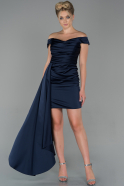Короткое Атласное Платье Темно-синий ABK1039