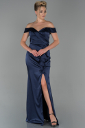 Длинное Атласное Вечернее Платье Темно-синий ABU1713