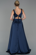 Длинное Атласное Вечернее Платье Темно-синий ABU1746