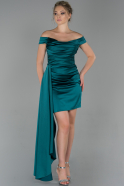 Короткое Атласное Платье Изумрудно-зеленый ABK1039
