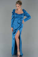 Длинное Атласное Вечернее Платье Индиго ABU1829
