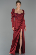 Длинное Атласное Вечернее Платье красный ABU1829