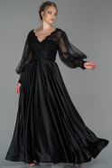Длинное Атласное Вечернее Платье Черный ABU1588