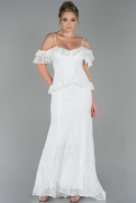 Длинное Вечернее Платье Из Кружева Белый ABU1832