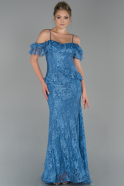 Длинное Вечернее Платье Из Кружева Индиго ABU1832