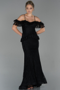 Длинное Вечернее Платье Из Кружева Черный ABU1832