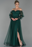 Длинное Вечернее Платье Изумрудно-зеленый ABU1831