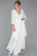 Длинное Шифоновое Вечернее Платье Белый ABU1834