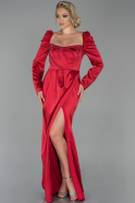 Длинное Атласное Вечернее Платье красный ABU1829