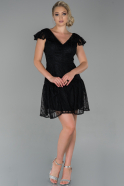 Короткое Кружевное Платье Черный ABK1061