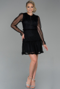 Короткое Кружевное Платье Черный ABK1062