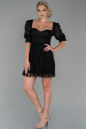 Короткое Кружевное Платье Черный ABK1063