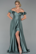 Длинное Атласное Вечернее Платье Бирюзовый ABU1840