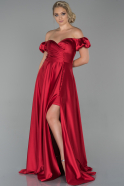 Длинное Атласное Вечернее Платье красный ABU1840