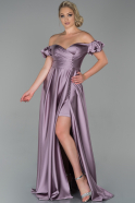 Длинное Атласное Вечернее Платье Лиловый ABU1840