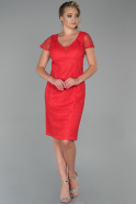 Короткое Кружевное Платье красный ABK1025