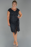 Большое Короткое Кружевное Платье Темно-серый ABK1072