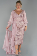Миди Вечернее Платье Большого Размера Пудровый ABK1075