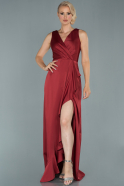 Длинное Атласное Вечернее Платье Бордовый ABU1851
