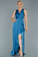 Длинное Атласное Вечернее Платье Серый-Индиго ABU1851