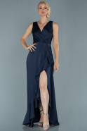 Длинное Атласное Вечернее Платье Темно-синий ABU1851
