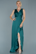 Длинное Атласное Вечернее Платье Изумрудно-зеленый ABU1851