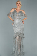 Длинное Вечернее Платье Русалка Серый ABU1853
