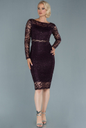 Короткое Кружевное Вечернее Платье Тёмно-пурпурный ABK1022