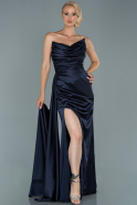 Длинное Атласное Вечернее Платье Темно-синий ABU1858