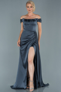 Длинное Атласное Вечернее Платье Антрацитовый ABU1856