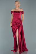 Длинное Атласное Вечернее Платье Вишневый ABU1856