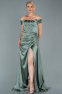 Длинное Атласное Вечернее Платье Хаки ABU1856
