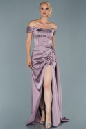 Длинное Атласное Вечернее Платье Лиловый ABU1856