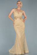Длинное Вечернее Платье Русалка Золотой ABU1857