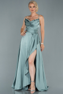 Длинное Атласное Вечернее Платье Бирюзовый ABU1843