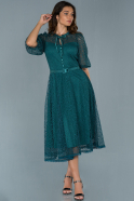 Короткое Кружевное Платье Изумрудно-зеленый ABK983