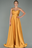 Длинное Атласное Вечернее Платье Шафрановый ABU1601