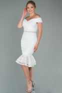 Миди Пригласительное Платье Из Кружева Белый ABK1088