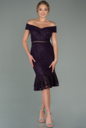 Миди Пригласительное Платье Из Кружева Тёмно-пурпурный ABK1088