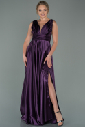 Длинное Атласное Вечернее Платье Тёмно-пурпурный ABU1737