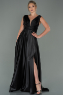 Длинное Атласное Вечернее Платье Черный ABU1737