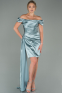 Короткое Атласное Платье Бирюзовый ABK1085