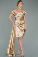 Короткое Атласное Платье Золотой ABK1085
