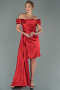 Короткое Атласное Платье красный ABK1085